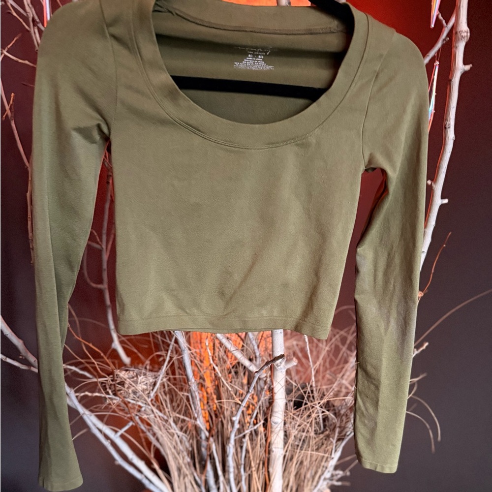 Free People cropped Olive Long Sleeve Crop Top